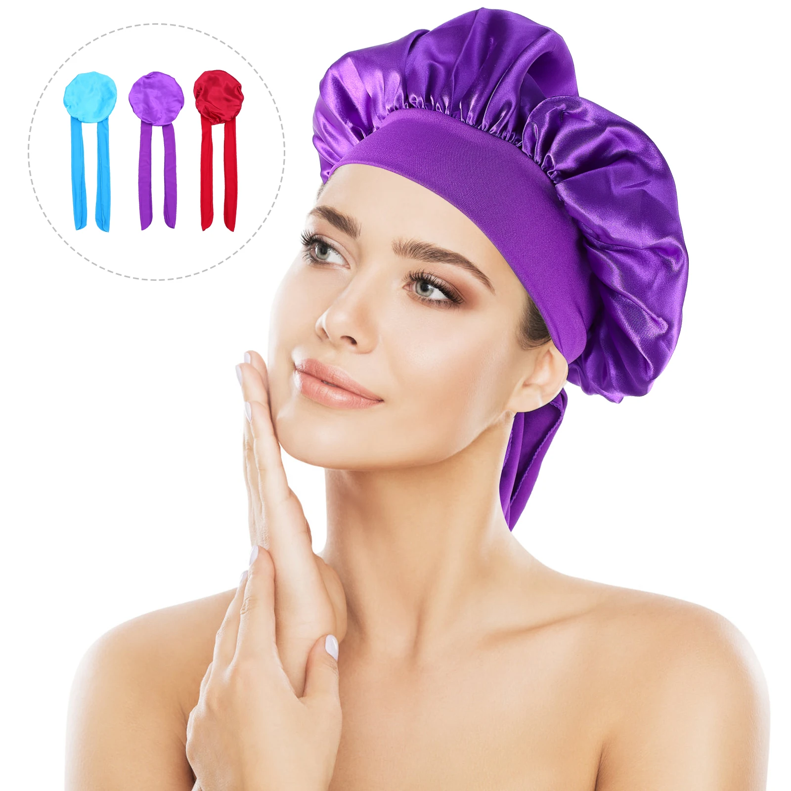 

3pcs Reusable Lightweight Practical Sleeping Caps Satin for Girls Women Ladies