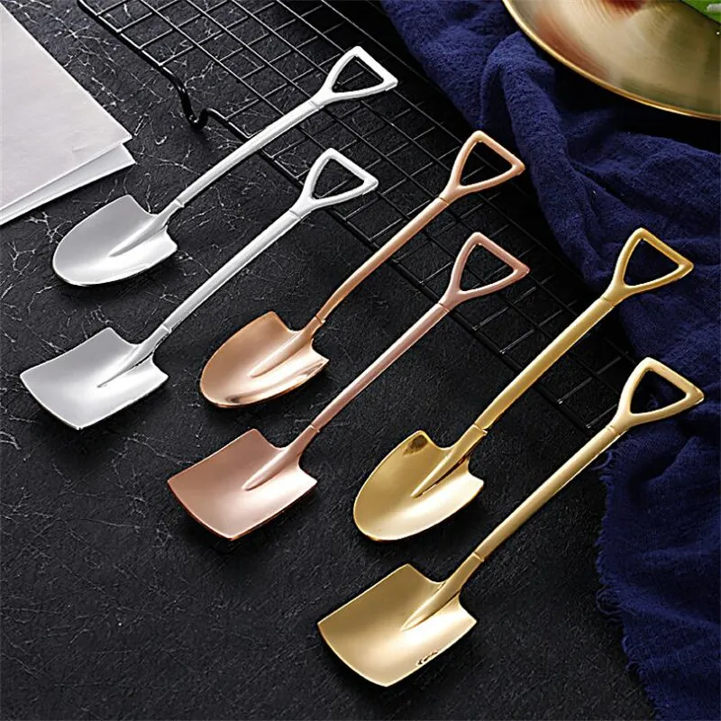 

304 creative retro shovel coffee spoon stainless steel dessert spoon watermelon spoon ice cream spoon tip shovel flat shovel
