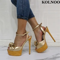 kolnoo new real photos ladies high heeled sandals bowtie knot sexy platform party prom shoes summer fashion evening daily shoes