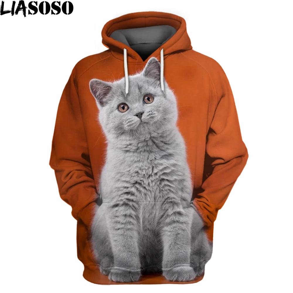

LIASOSO Animal British Shorthair Cat Hoodies 3D Men Women Animal Top Hoodie Fashion Casual Long Sleeve Pullover Tops