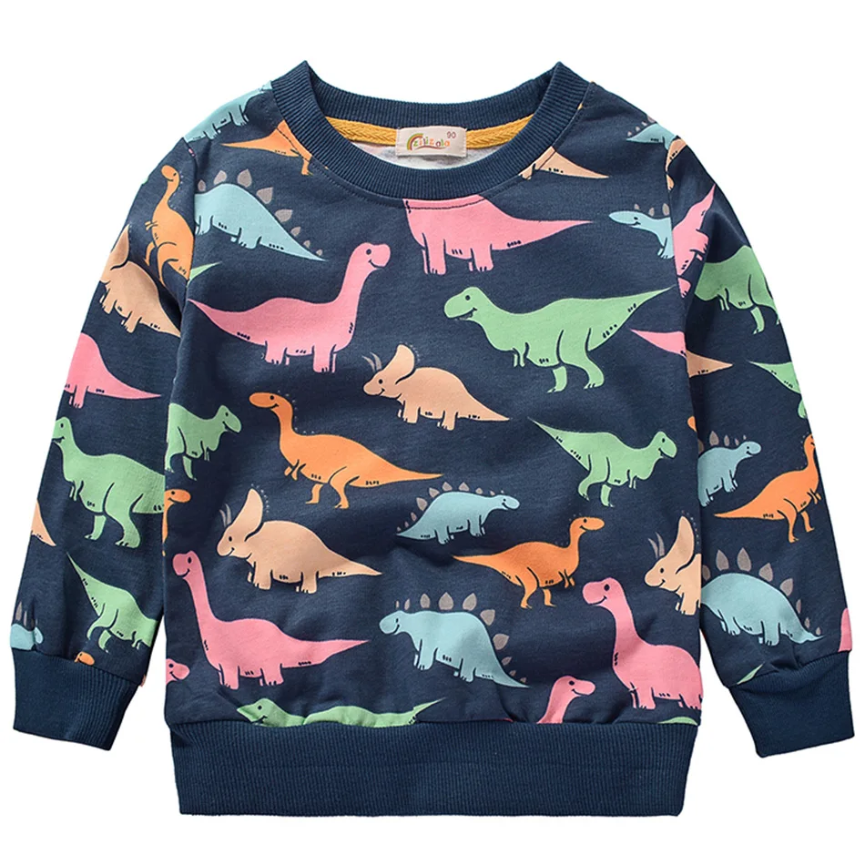 

Children's Clothing for Boys Girls Navy Blue Cotton Dinosaur Print Casual Long Sleeved Sweater Clothes for Teenagers
