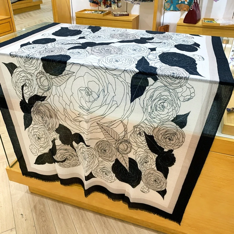 

Thin Type 100% Cashmere Scarf Classic Floral Scarves Wraps Shawl for Women Winter Scarfs Pashmina