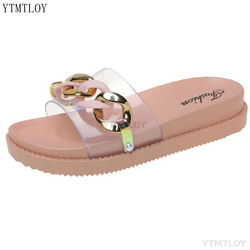 

Slippers Women Summer Luxury Indoor With Chain Flip Flops Beach Ladies Sandals Flat Female Zapatillas Casa Mujer Sapato Feminino