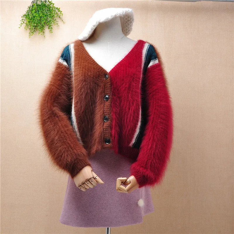 

Korean style female women winter warm mink cashmere v-neck long batwing sleeves loose lazy oaf cardigan angora fur jacket coat