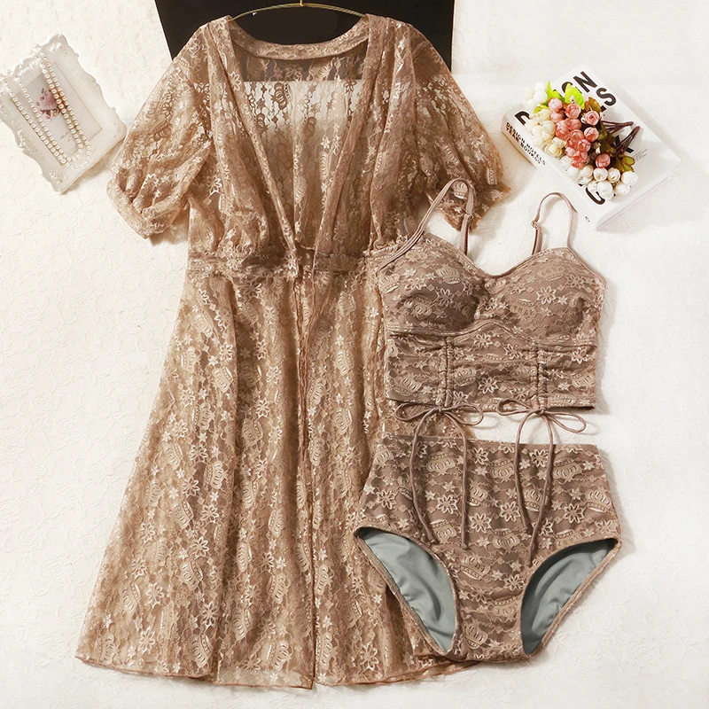 Новинка 2020 бикини FGHFU из 3-х частей тонкая накидка с разрезом длинная