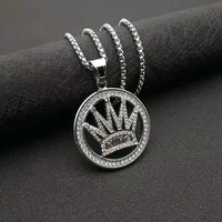 potcet unisex stainless steel king crown round brand titanium steel pendant necklace fashion hip hop party jewelry