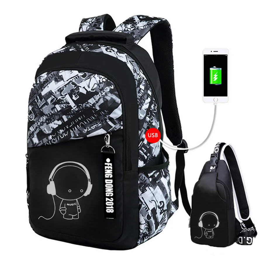 

Boys School Bags Waterproof Large Backpack for Teenagers Schoolbag Kids Orthopedic School Backpack for Boy Student Chest Bag Set