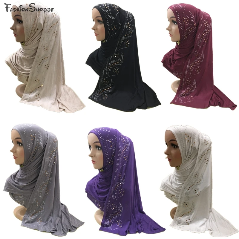 Женское однотонное Джерси повязка на голову хиджаб сплошной цвет горячее