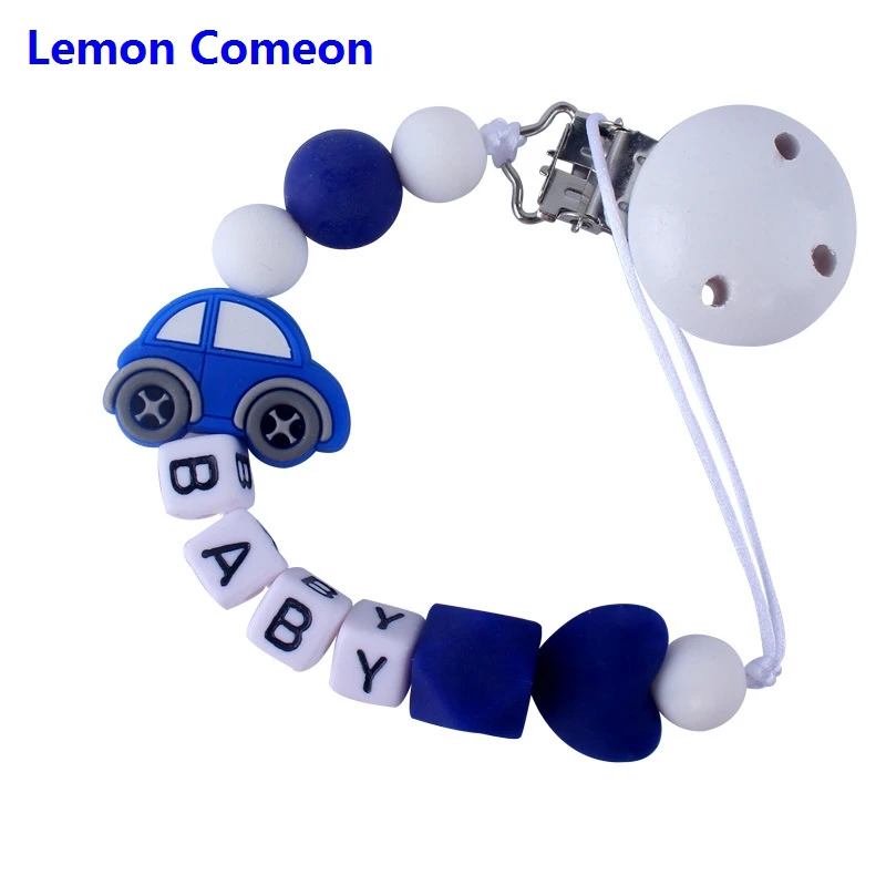 Lemon Comeon Customed Silicone Beads Car Pacifier Leash Personalized Pacifier Clip To Soothie With DIY Baby's Name Teething Toy