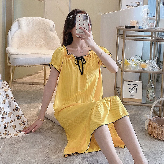

2021 New Night Dress Women Sleepwear Pijama Summer Solid Bow Night Gown For Woman Cotton Simple White Lingerie Dress Wholesale