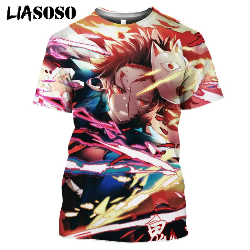 

LIASOSO Women Men Japanese Anime Demon Slayer Kimetsu Casual T-shirt Harajuku Tee Fashion T Shirts 3D Print Funny Tops Street