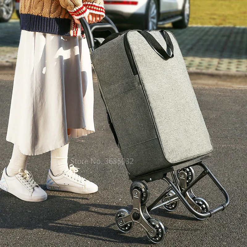 

Cheap Foldable Shopping Cart With Wheel Thicken Rod Luggage Climbing Trolley Heavy Bearing Portable Waterproof Shopping Bag