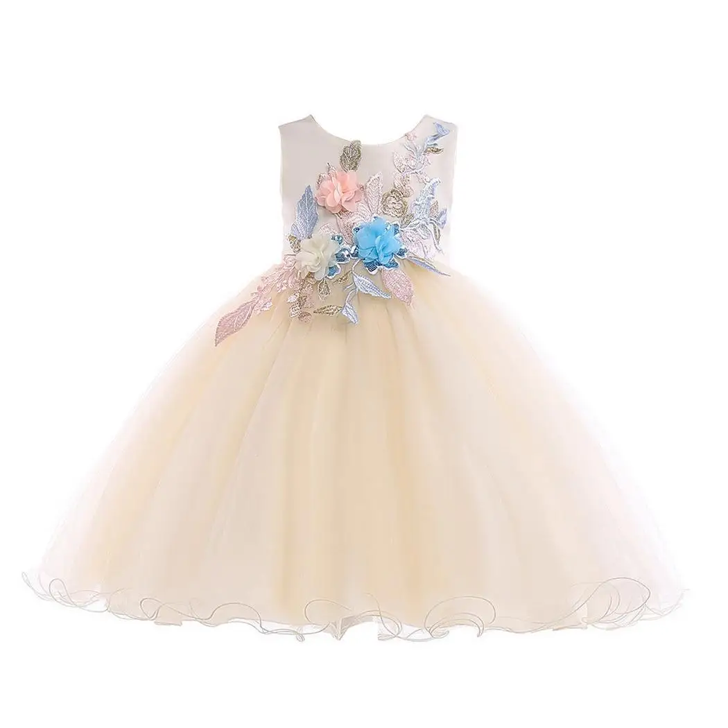 Girls Casual O-neck Sleeveless Embroidery Print Swing Mesh O-Neck Hem Party Cute Layering Dress | Детская одежда и обувь