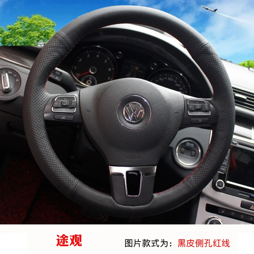 

DIY hand-stitched suede leather car steering wheel cover for Volkswagen Tiguan L Lavida CC Passat Touran Magotan Sagitar