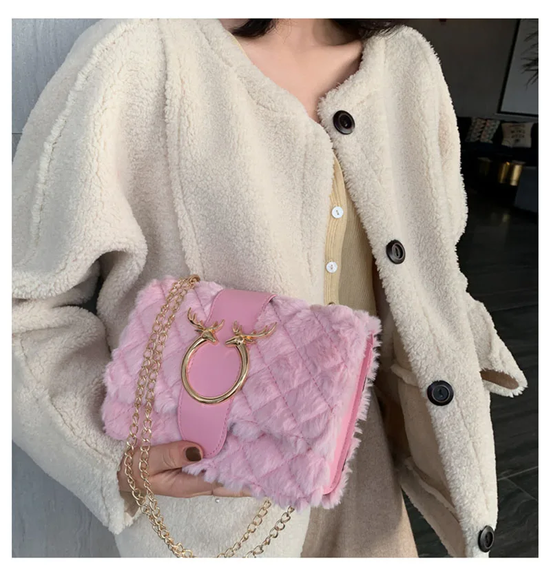 Женские зимние дизайнерские сумки на плечо из мягкого плюша и меха