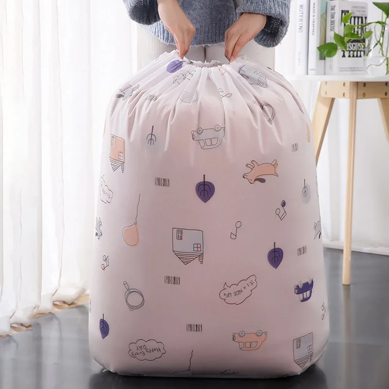 

Quilt Storage Bag PEVA Printed Drawstring Quilt Bag Large-Capacity Cylinder Clothing Storage Bag Quilt Dust Cover Moisture-proof