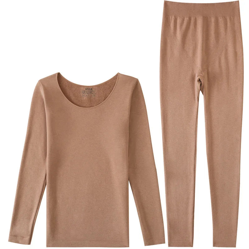

Autumn and Winter Ladies Thermal Underwear Set Round Neck Single Layer Thick Tight-fitting Autumn Clothes Long Pants Women 2020