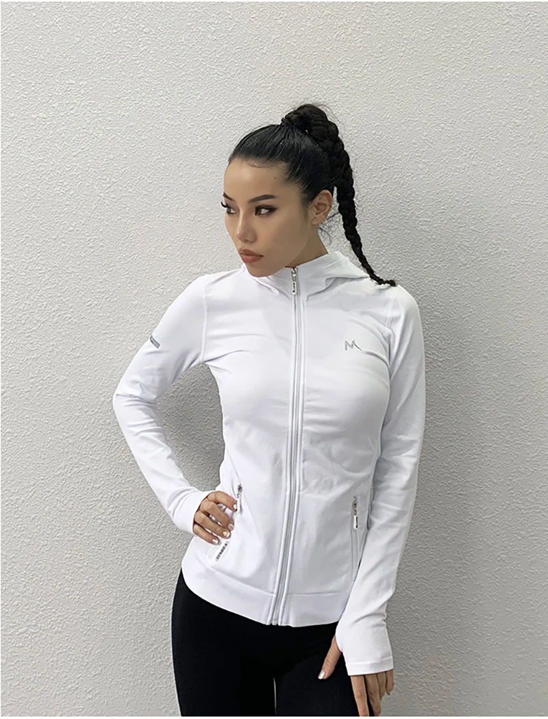 SALSPOR, Женская Спортивная одежда для бега, на молнии, с длинным рукавом, для йоги, фитнеса, топ, быстросохнущая, тонкая одежда для спортзала, осенняя женская спортивная куртка с капюшоном
