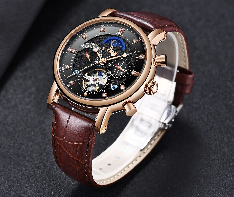 LIGE, подарок, мужские часы, брендовые, Роскошные, модные, Tourbillon, автоматические механические часы, мужские часы из нержавеющей стали, Relogio Masculino