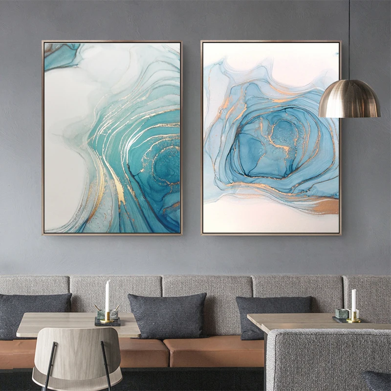 

Blue Abstract Marble Canvas Painting Nordic Light Luxury Texture Posters and Prints Wall Art Decoration Picture for Living Room