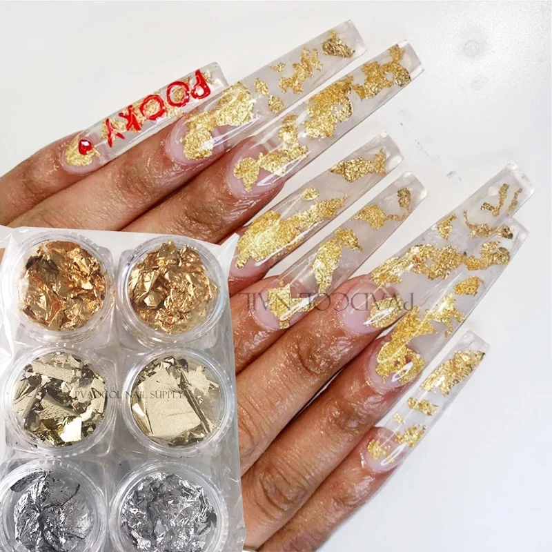 

Nail Art Foil Paper Gold Silver Metal Paper Irregular Aluminum Nail Sticker Decal 3D Nails Flakes Glitter Acrylic Tips Tools
