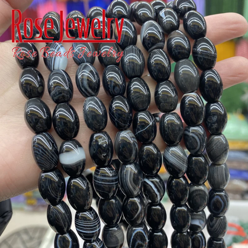 

Natural Stone Beads Black Striped Agates Bead Rice Shape Beads 10x14mm For Jewelry Making DIY Bracelet Accessories 15" Strand