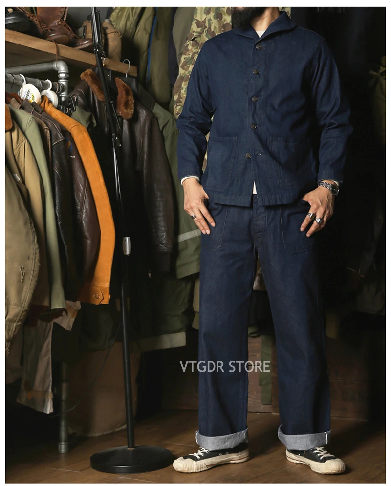 Bronson Repro USN Dungaree джемпер 1922 модель ВИНТАЖНАЯ ДЖИНСОВАЯ шаль воротник куртки для мужчин