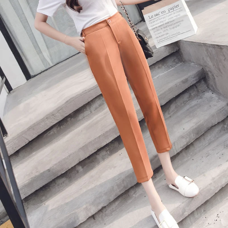 Брюки женские с завышенной талией офисные Капри Элегантные повседневные штаны