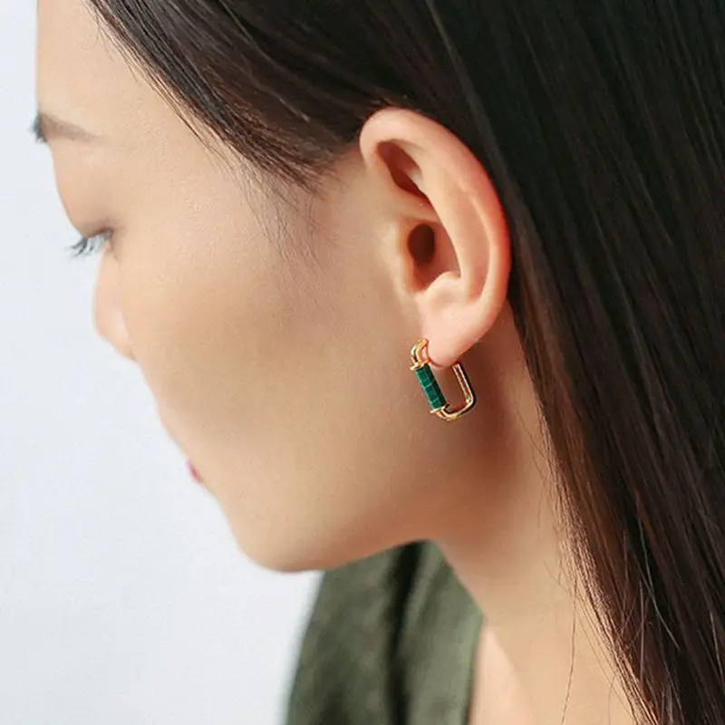 

Malachite Square Woman Simple Earrings U-shaped Earrings Short Earrings WAS10221