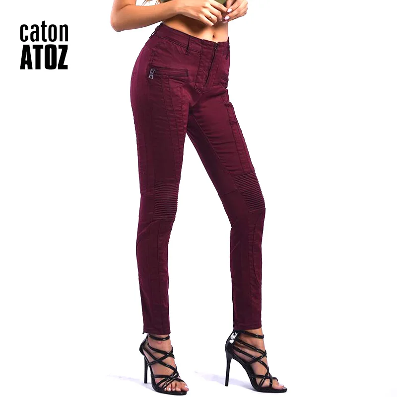 Burgumdy CatonATOZ 2205 женские модные популярные джинсы Burgumdy в стиле панк, байкерские женские Стрейчевые облегающие джинсы в стиле пэчворк, обтягивающие джинсы - Цвет: Burgumdy