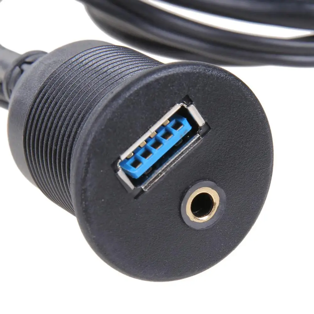 1 м Панель скрытого монтажа для приборной панели автомобиля USB 3,0 3,5 мм AUX RCA Удлинительное крепление со штекерным и женским кабелем для приборной панели автомобиля