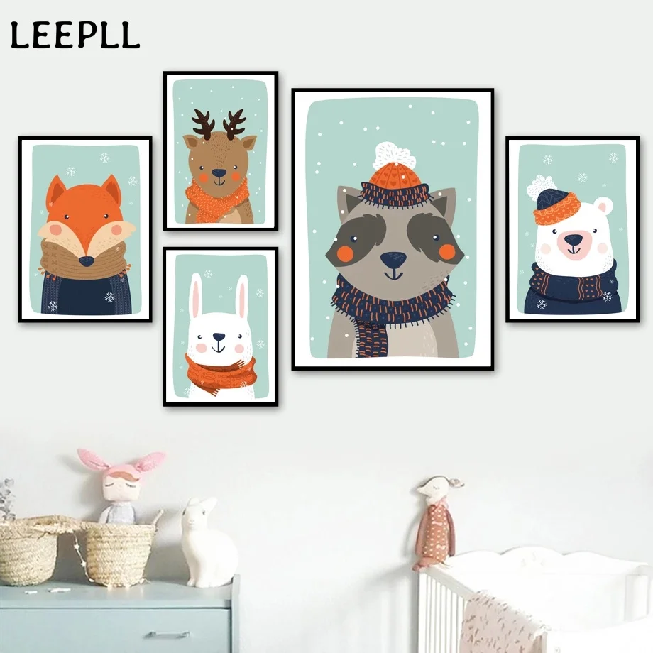 Настенная картина с изображением лисы оленя енота кролика медведя из