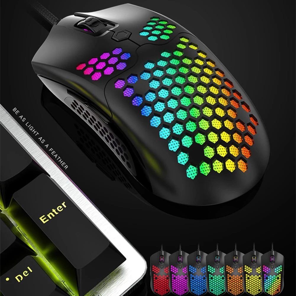 

M65 Проводная игровая мышь USB 6 Кнопка 2400 Точек на дюйм регулируемый RGB подсветкой, оптическая мышь легкий Honeycomb оболочка геймерская мышь