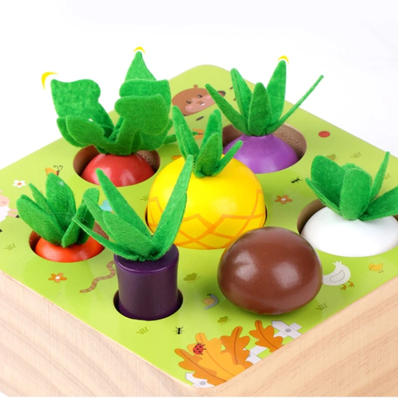

Montessori Wooden Toys for 1- 2 Year Old Boys and Girls,Vegetables and Fruits Harvest Shape Size Sorting Puzzle STEM Edu