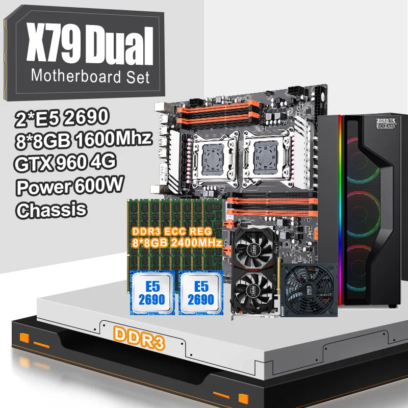 

Материнская плата JINGSHA X79, игровой компьютер с процессором E5 2690/GTX960, ОЗУ 8*8 ГБ, ECC, мощность 600 Вт