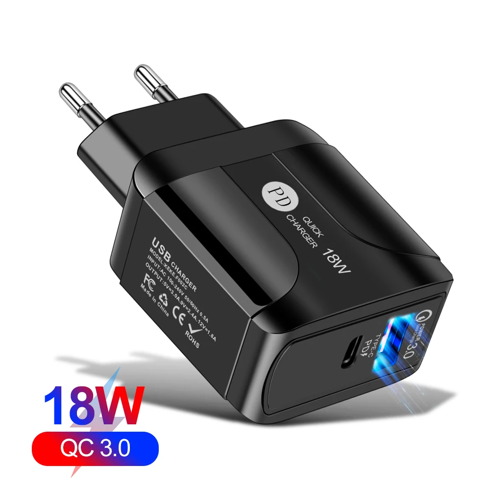 

18W Quick Charger 3.0 USB Charger For iPhone QC 3.0 Fast Wall Charger EU UK US Plug Adapte For Samsung Xiaomi Type C PD Charge