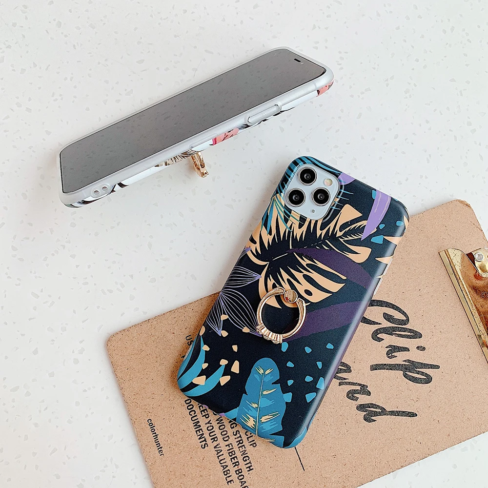 LOVECOM Colorful Banana Leaf Ring Stand Phone Case For iPhone 11 Pro Max XR X XS 7 8 6S Plus Soft IMD Back Cover | Мобильные