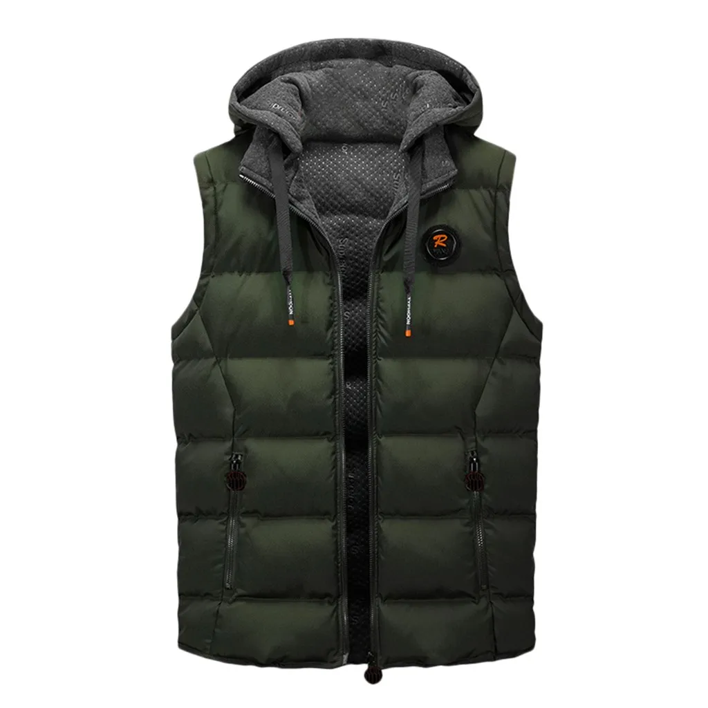 Army Green Высококачественные зимние новые теплые куртки без рукавов мужской жилет с капюшоном мужская повседневная мужская жилетка Homme плюс размер L-3XL#3 - Цвет: Army Green