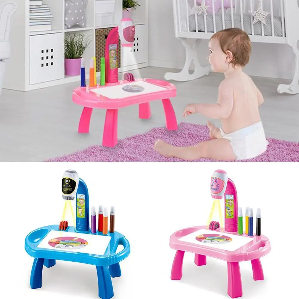 

Children Led Projector Art Drawing Table Toys Kids Crafts and Educational Desk Learning Toy Painting Projection Board Arts F1C4