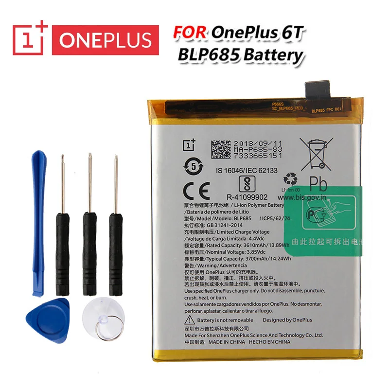 Оригинальный аккумулятор One Plus высокого качества BLP685 для OnePlus 6T A6010 3700mAh |