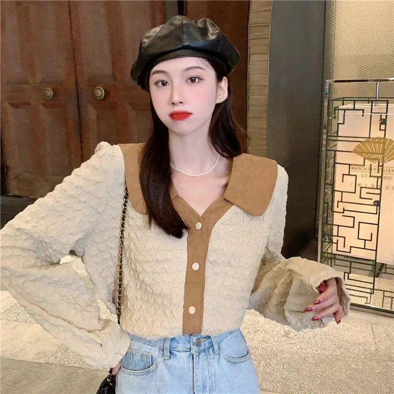 Женские рубашки в стиле пэчворк Осенние однобортные универсальные элегантные