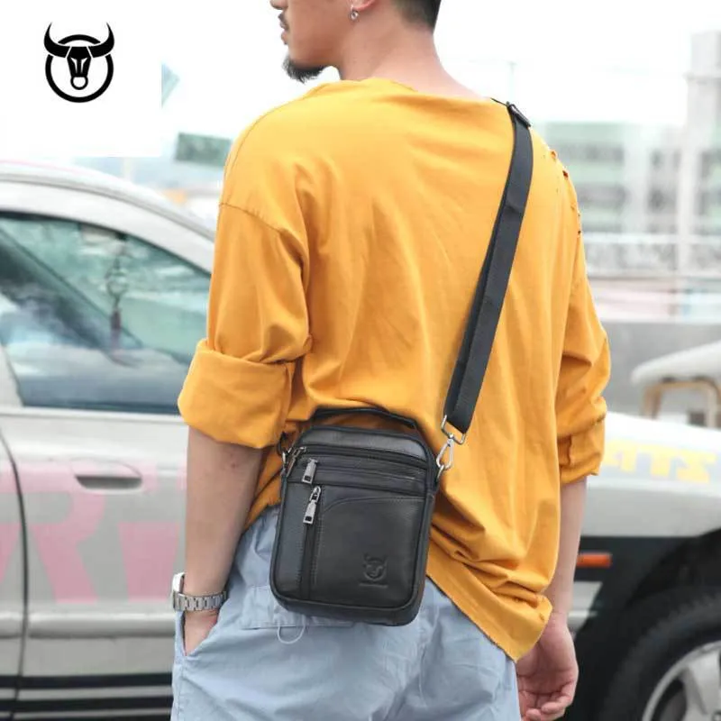 

Genuine Leather Men's Shoulder Bag Vintage Cow Leather Man Messenger Bags Casual Zipper Handbag for Male Small Crossbody Bag