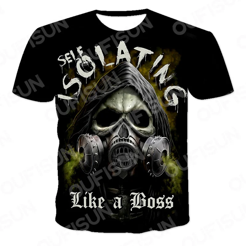 

Футболка мужская летняя с коротким рукавом, модная Большая рубашка для отдыха, с принтом скелета, демона, убийца