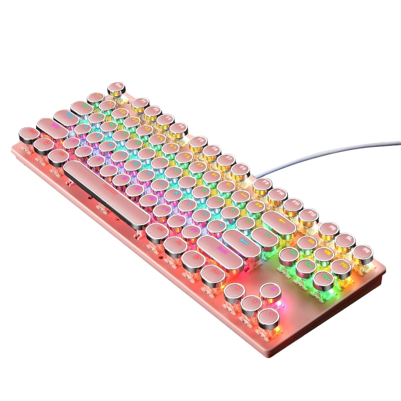 

Mechanical Keyboard Gaming 87Key Punk Keycap RGB LED Rainbow Backlit Wired Keyboard for Laptop Desktop PC