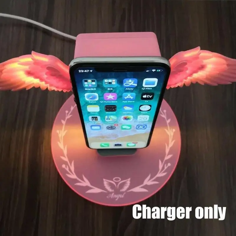 

1PC Wireless Phone Charger 10W For Apple iPhone 11 Charging Angel Shape Fast Stand Wing Desktop Xiaomi Huawei I5X6