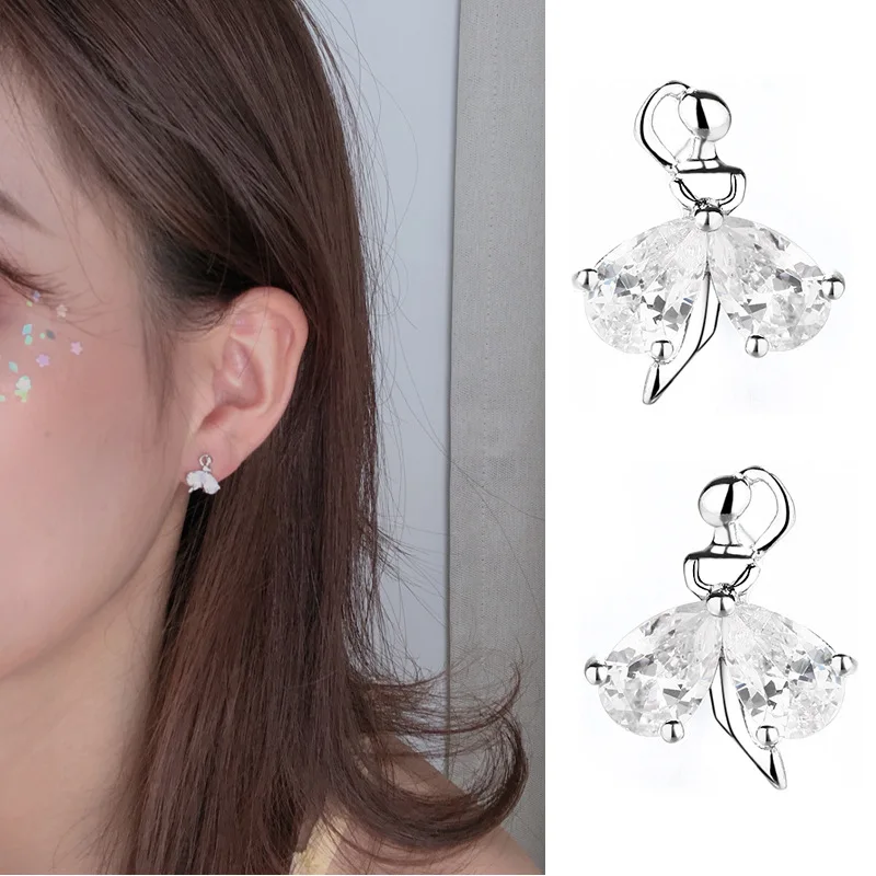 Серьги гвоздики серебристого цвета с прозрачным Цирконом|Серьги-гвоздики| |