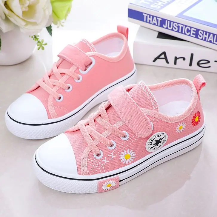 

2021 Autumn Girls Canvas Shoes Soft-soled Student Sneakers Little Daisy Girls Shoes Shoes Shoes Casual Shoes Korean Version