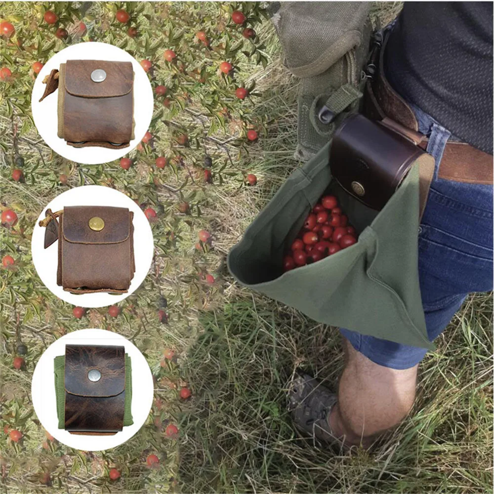 

Canvas Bushcraft Bag With Leather Cover Canvas Foraging Pouch for Outdoor Hiking Treasures & Seashells Heavy Duty Tool Pouch