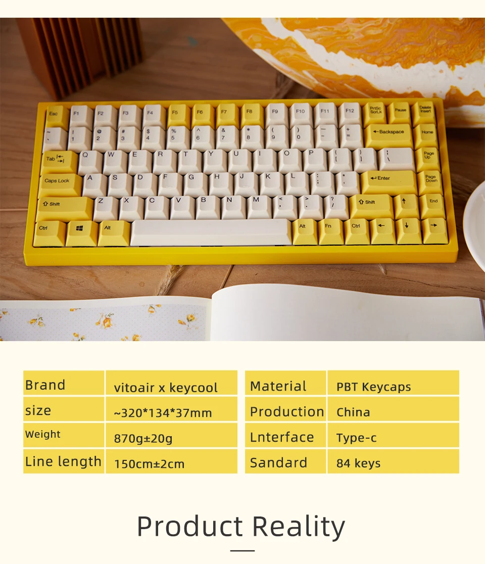 Keycool cheir желтый цвет 84 клавиши механическая клавиатура PBTdye sub pbt keycap Cherry switch Клавиатура для ноутбука