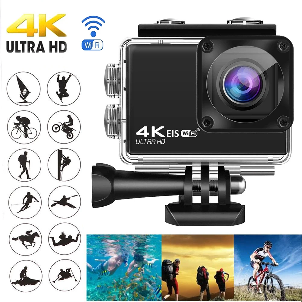 

EIS Anti Shake Action Camera Ultra HD 4K 60fps WiFi 2.0" Screen 170D Underwater Waterproof Cam Helmet Video Recording Sport Cam
